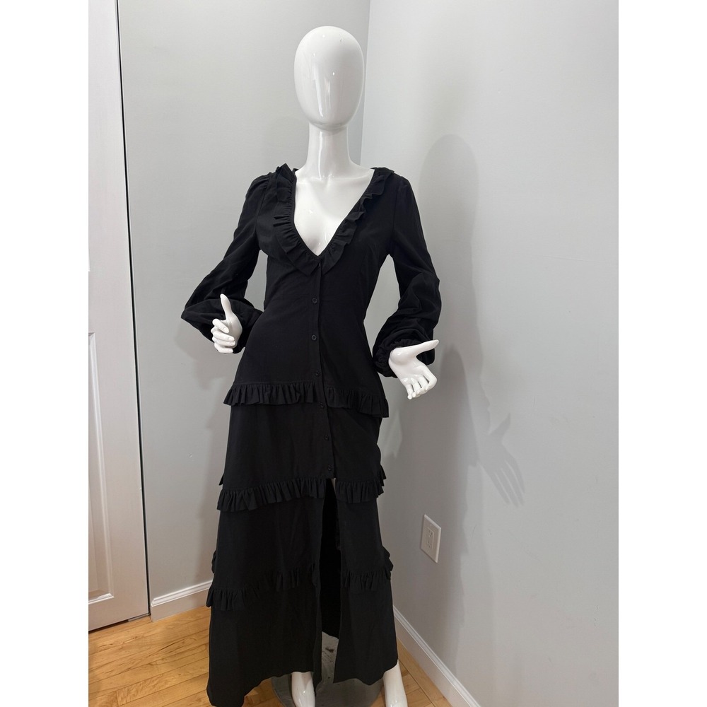Commense Cotton & Linen Semi-Sheer Ruffle Maxi Dress Flowy Black Dress size XS - Picture 8 of 8